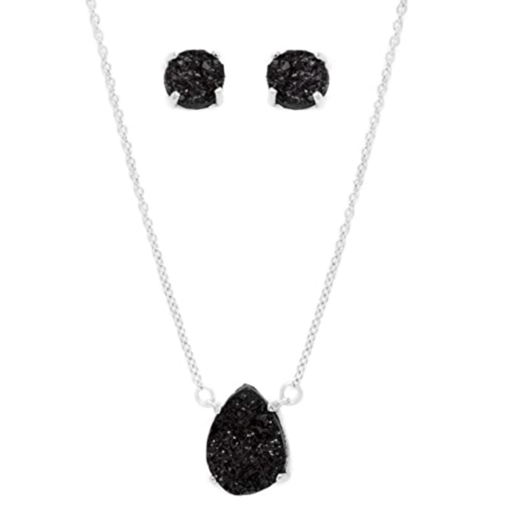 Laura Janelle Black Druzy Necklace & Earring Set